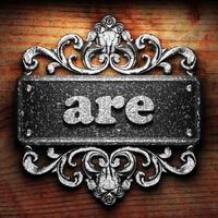 are word of iron on wooden background photo