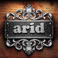 arid word of iron on wooden background photo