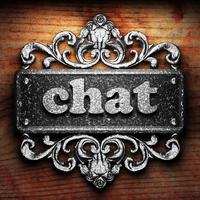 chat word of iron on wooden background photo