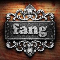fang word of iron on wooden background photo