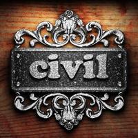 civil word of iron on wooden background photo