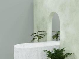 Minimal marble podium with plants background 3D render illustration photo
