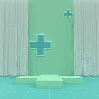 podio de producto abstracto mínimo con ilustración de renderizado 3d de cruz médica brillante foto
