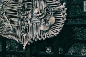 Kutna Hora, Czech Republic, May 14, 2019 Kutna Hora Church with colonnade of human bones and skulls