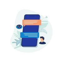 Chatbot messages. smart chatbot assistant conversation, online customer support robot and talking to machine bots illustration flat vector. vector