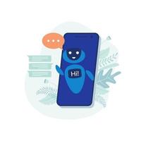 Chatbot messages. smart chatbot assistant conversation, online customer support robot and talking to machine bots illustration flat vector. vector