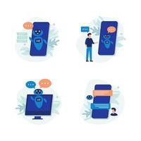 Chatting bot. Set of modern flat design people icons of chat bot, robot, speak, phone, customer service, personal assistant, chatbot.