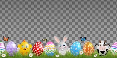 seamless easter border with colorful eggs vector