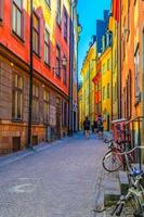 Sweden, Stockholm, May 29, 2018 Stockholm Traditional typical sweden narrow street with paving stones