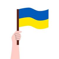 Hand holds a flag with Ukrainian. No war. Anti-war demonstration. Stay with Ukraine concept. Support. Vector illustration isolated on white background