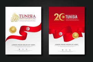 Set poster design Tunisia happy independence Day background template vector