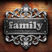 family word of iron on wooden background photo