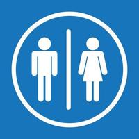 male female toilet restroom sign logo circle white silhouette in blue background vector