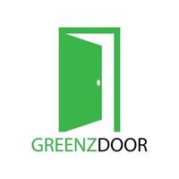 greenzdoor a green door open logo symbol for company. vector