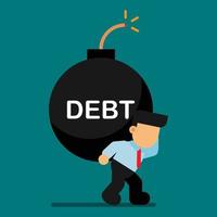 a businessman is bearing the burden of a debt bomb that is about to explode vector