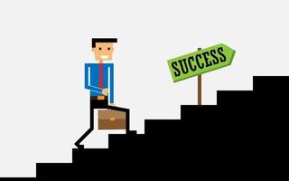 a smiling businessman is climbing the ladder of success while carrying a briefcase vector