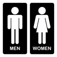 baño masculino y femenino baño signo logo fondo negro silueta con texto hombres y mujeres vector