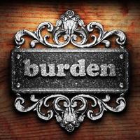 burden word of iron on wooden background photo