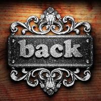 back word of iron on wooden background photo