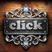 click word of iron on wooden background photo