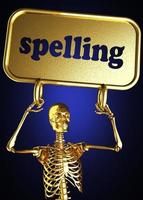 palabra de ortografía y esqueleto dorado foto