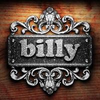 billy word of iron on wooden background photo