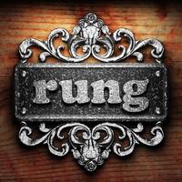 rung word of iron on wooden background photo
