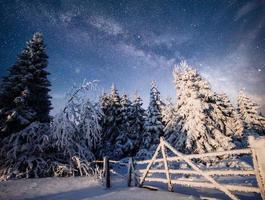 Winter landscape. Mountain village in the Ukrainian Carpathians. photo