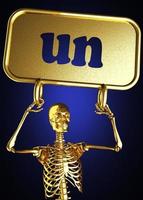 ONU palabra y esqueleto dorado. foto