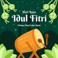 ilustración de saludo eid al fitr en diseño de estilo plano. Hari Raya Idul Fitri vector