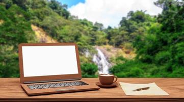 computer notebook and coffee photo