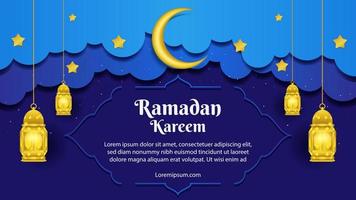 ramadan kareem background with golden lantern and crescent moon vector