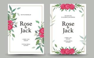 hermosa invitación de boda con diseño de fondo de flores. vector