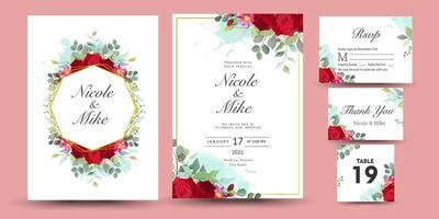 hermosa invitación de boda con fondo de diseño floral vector