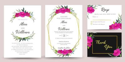 invitación de boda con hermoso ramo de flores y flores. vector