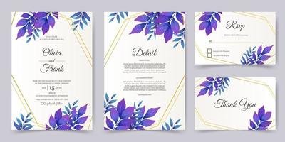 invitación de boda o tarjeta de felicitación con hermoso diseño de hojas moradas. vector