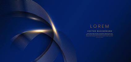 Abstract luxury golden lines curved overlapping on dark blue background. Template premium award design.