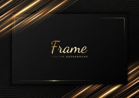 Abstract template black and grey geometric oblique with golden line layer on black background. Luxury style. Frame background. vector