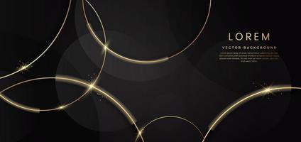 Abstract gold circles lines overlapping on black background. vector