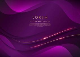 plantilla de concepto de lujo forma de curva violeta 3d sobre fondo violeta elegante y línea de cinta dorada con espacio de copia para texto. vector