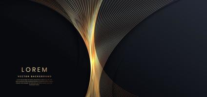 3D modern luxury template design golden wave stripes line with light glow effect on black background. vector