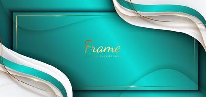 Abstract template green and grey geometric curved with golden line layer on black background. Luxury style. Frame background. vector