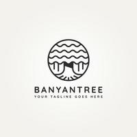 logotipo de icono de arte de línea minimalista de planta de banyan tree vector