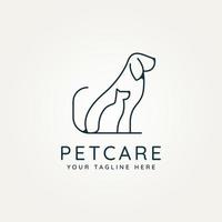 diseño de icono de logotipo de arte de línea minimalista de cuidado de mascotas vector