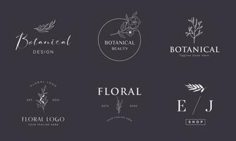 logotipo dibujado a mano con elementos florales botánicos con flores silvestres y hojas. logo para spa y salón de belleza, boutique, tienda orgánica, boda, diseñador floral, interior, fotografía, cosmética. vector