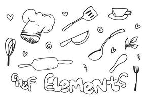 chef hat vector doodle with assorted other cooking utensils for design concept