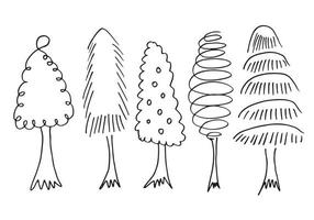 doodle park forest conifer siluetas abstractas árboles delineados en conjunto de colección de color negro vector