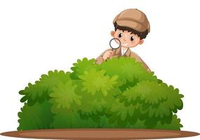 Detective wearing brown overcoat behind the bushes vector