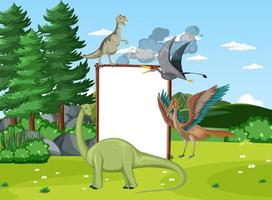 escena con dinosaurios en el campo vector