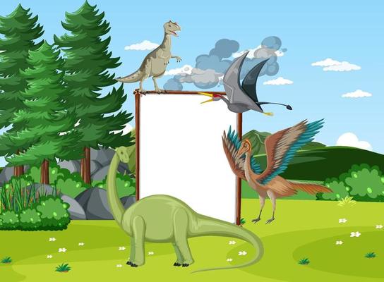 Scene with dinosaurs in the field